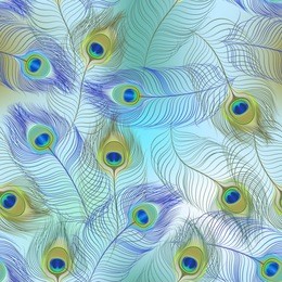 colorful peacock feather, seamless pattern, vector illustration