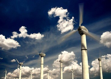 wind power turbines with sky background