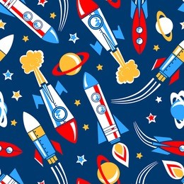 rockets in space seamless pattern .