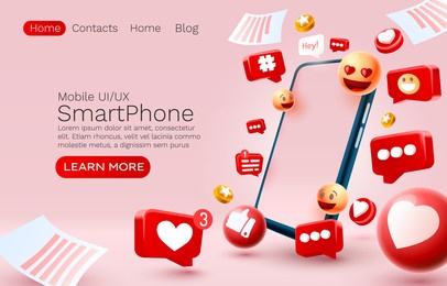 message with many icons, chat for communication of people, landing page. vector illustration