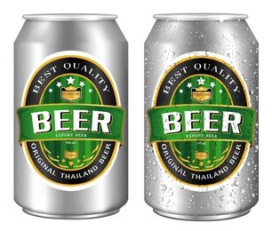 beer label vector visual on aluminum drinks can, ideal for beer, lager, ale, stout etc. can drawn with mesh tool. fully adjustable & scalable.
