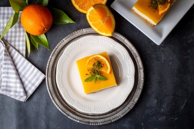 a delicious turkish dessert; etimek dessert with orange, orange cake, orange milk cake (turkish name; portakalli etimek tatlisi)