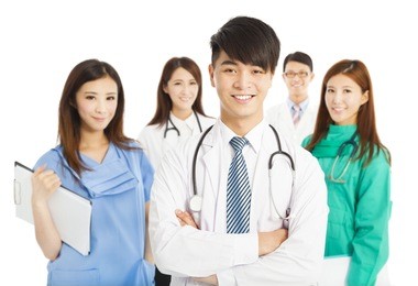 professional medical doctor team standing over white background