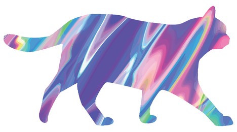 holographic walking cat silhouette illustration. 