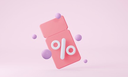pink 3d coupon with interest on various discounts and sales of goods and online movie tickets. 3d rendering