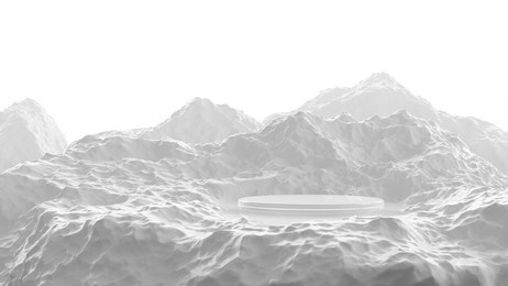 platform and podium soft white ice cool cold chill concept style minimal product display iceberg snow mountain commercial advertisement male or girl for skincare cosmetic or beauty. 3d illustration.