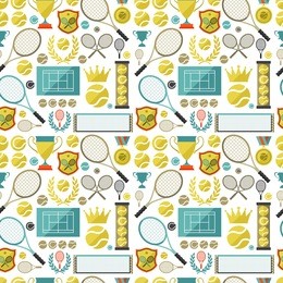 sports seamless pattern with tennis icons in flat design style.