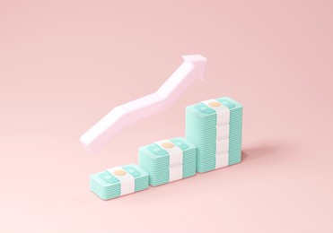 excellent business graph banknote. leadership for successful new idea. under creative solution concept in 3d rendering on pastel pink background. 3d goal for business, bank, finance, investment, money