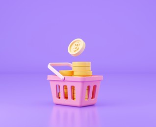 shopping basket full of dollar coins. 3d rendered illustration.