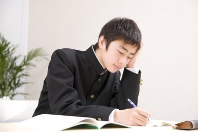 a middle school boy studying at school