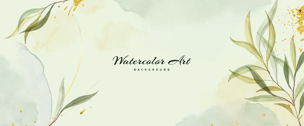 abstract background watercolor with green leaves decorative gold drops