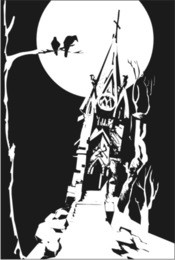 old chapel in ruins under the moonlight, vector illustration