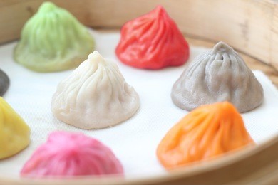 colourful xiao long bao - shanghai style steamed pork dumplings