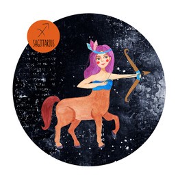 sagittarius  sign character. watercolor hand drawn image, part of zodiac collection. print for fabric, t-short, poster, packing, cosmetic, nursery