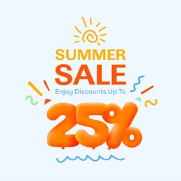 special summer sale banner 25% discount in form of 3d yellow balloons sun vector design seasonal shopping promo advertisement illustration 3d numbers for tag offer label enjoy discounts up to 25% off