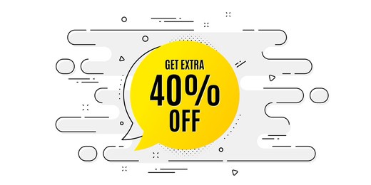 get 40 percent off bubble banner. geometric ad banner on flow pattern. discount sticker shape. sale badge icon. transition pattern cover. sale bubble label. vector