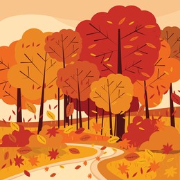 autumn season trees and leaves nature vector flat illustration