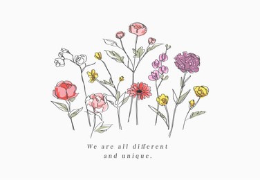 typography slogan with colorful hand drawn wild flowers vector illustration