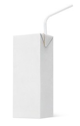 200 ml milk or juice carton package with straw isolated on white