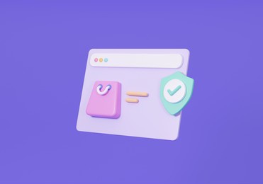 3d render online shopping with browser by using credit card or cryptocurrency. credit card money financial security on web application, credit card payment protection. online shopping for security