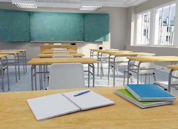 3d rendering of a school classroom