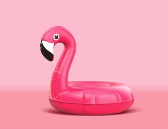 3d illustration of pink flamingo swimming ring, isolated on pink background. suitable for summer party decoration.