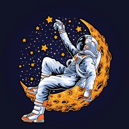 astronaut lying on the moon illustration
