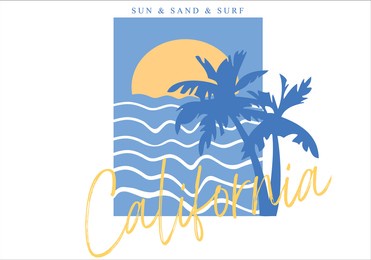t shirt graphics slogan tee print. surf summer concept design with blue waves and sun