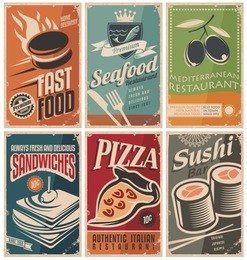 vintage collection of food and restaurants posters.