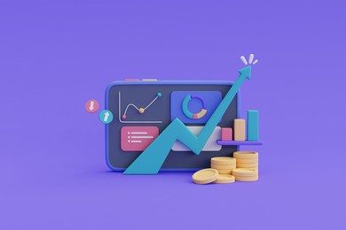 financial investments future income growth concept,asset growth over time,coin stack,graph.3d render.
