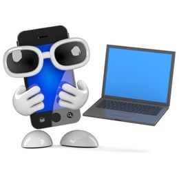 3d render of a smartphone holding a...laptop