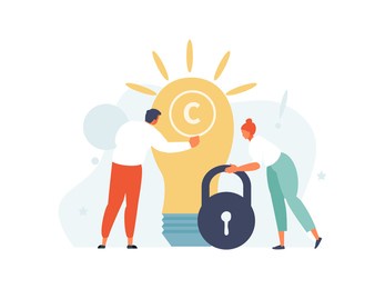 intellectual property and copyright, patent. authors protecting their idea. vector web illustration