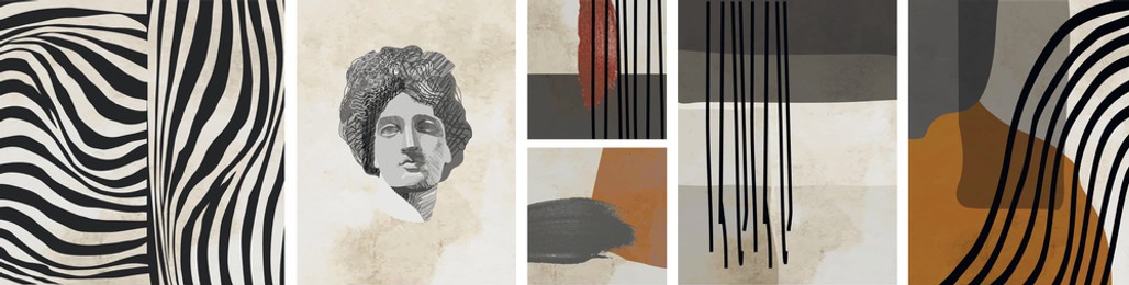 posters for wall decoration. vector abstract minimalistic modern paintings for the interior. graphics for a postcard, brochure or cover