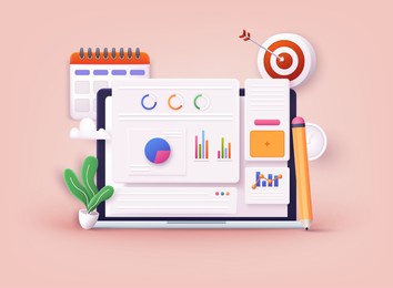 business strategy. landing page template. business analysis, content strategy and management concept. 3d web vector illustrations.