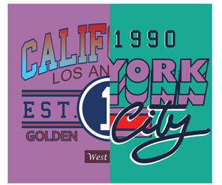 california and new york cut and sew block print for apparel and others. city college typography graphic print. 