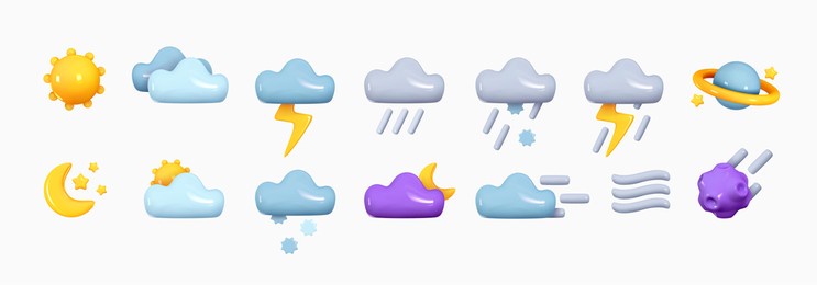 icon set cloud weather. realistic 3d symbol design. complete collection. vector illustration