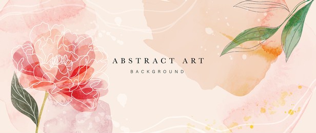 flower watercolor art background vector. wallpaper design with floral paint brush line art. leaves and flowers nature design for cover, wall art, invitation, fabric, poster, canvas print.
