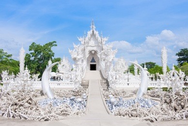 famous thailand temple or white temple, wat rong khun,at chiang rai province, northern thailand