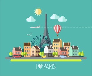 flat design illustration - eiffel tower in paris, france