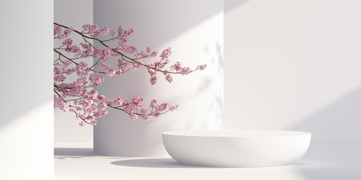 japanese style architect podium background.for branding and product presentation.3d rendering illustration. 