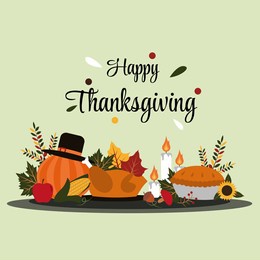 happy thanksgiving day food autumn fall season flat illustration
