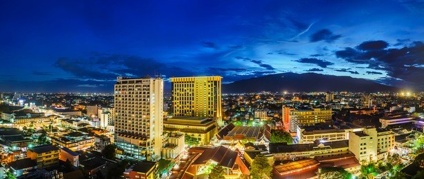 chiang mai cityscape panorama night view, thailand.