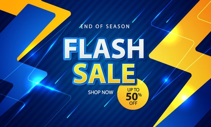 gradient colorful flash sale banner template design with light effect, up to 50% off. for promo or discount poster design. vector illustration