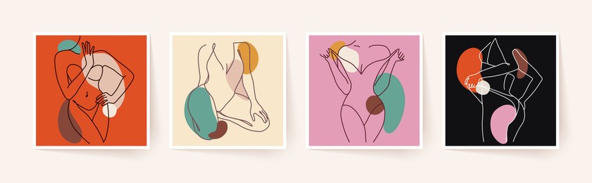 abstract minimalistic female bodies. modern single line art. woman beauty fashion concept, minimalistic style.