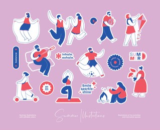 sticker pack with colourful illustrations of fun activities and motivation quotes.