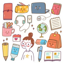 school supplies kawaii doodle set
