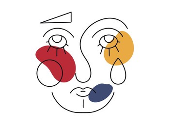 surreal face painting with soft color circles. vector surreal face background, linear art, colored illustration, woman faces. surreal women faced on white background