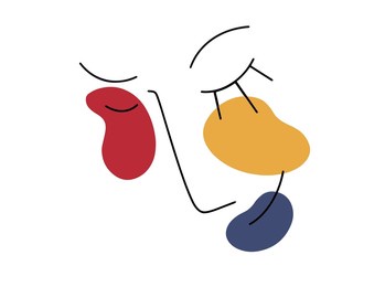 surreal face painting with soft color circles. vector surreal face background, linear art, colored illustration, woman faces. surreal women faced on white background