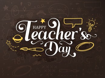 creative hand lettering text for happy teacher's day celebration on decorative doodle background.