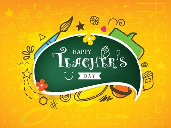 creative hand drawn doodle set of objects with stylish text "happy teacher's day".